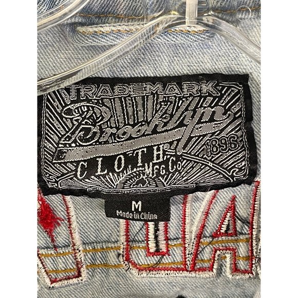 Brooklyn Cloth Jean Jacket men's size M Embroidered Denim Stenciled Patches - Picture 5 of 16
